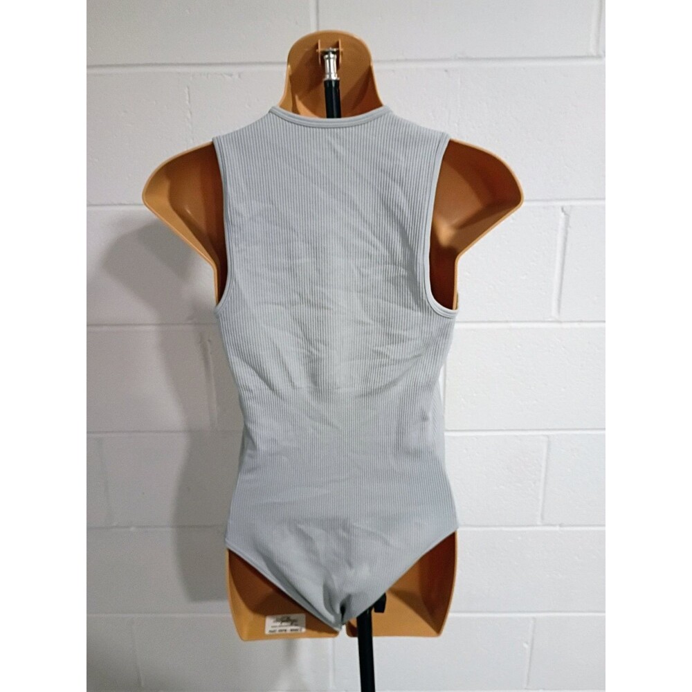 OQQ Women's Ribbed Square Neck Sleeveless Bodysuit Light Blue Size L - Picture 3 of 4